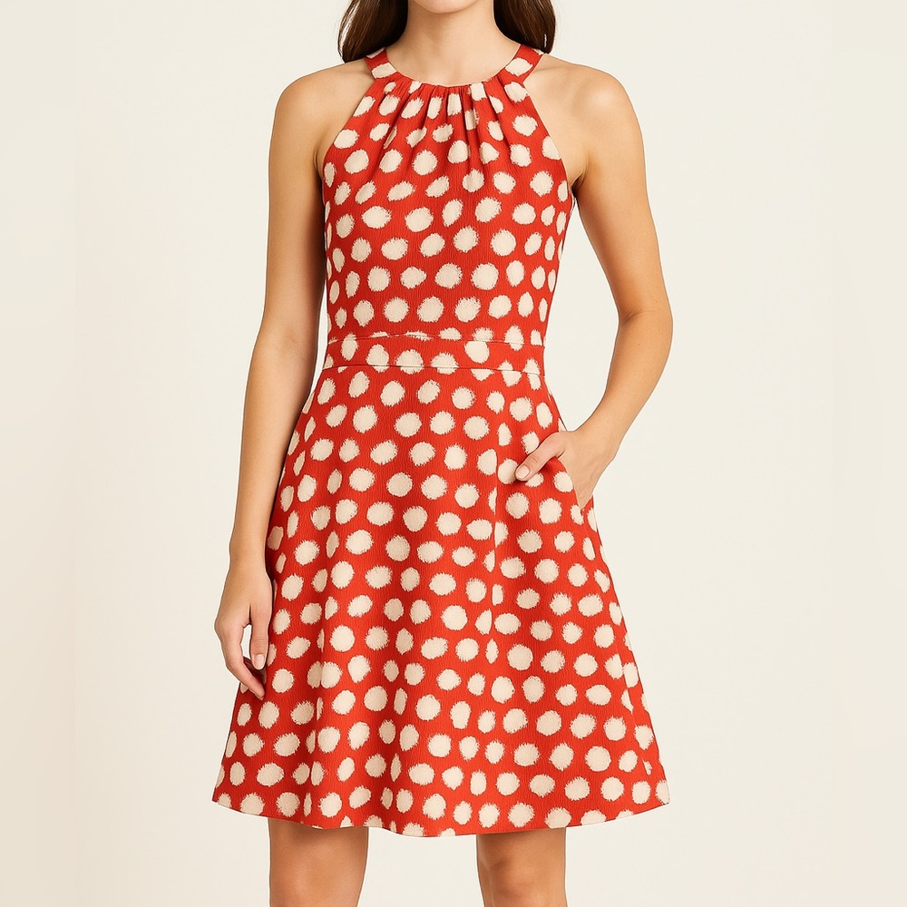 ELIZA J -  Red & White Polka Dot Fit & Flare Dress SIZE 6